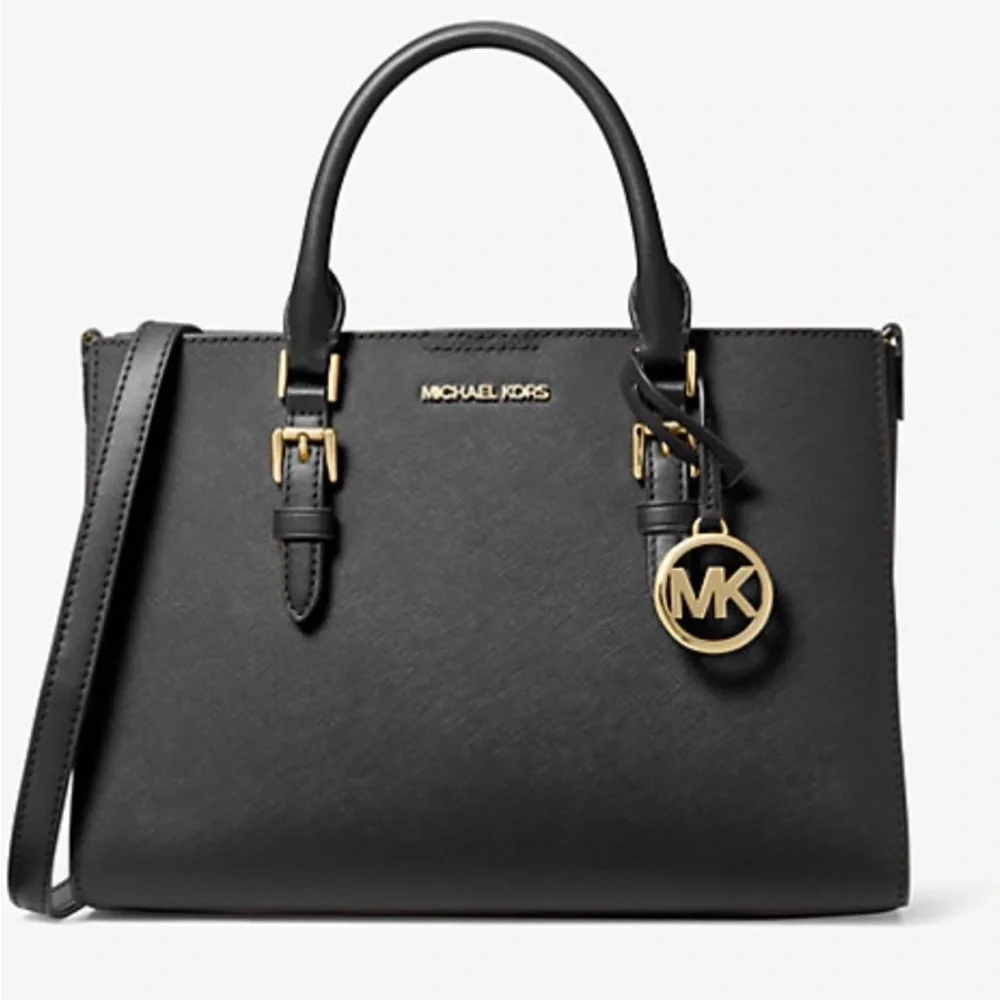 Michael Kors Sheila Medium Center Zip Satchel Crossbody Bag Black